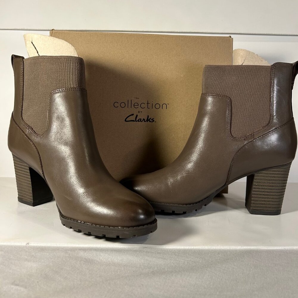NIB Collection by Clarks Womens Brown Leather Verona Ease Boot Heel Size 9.5